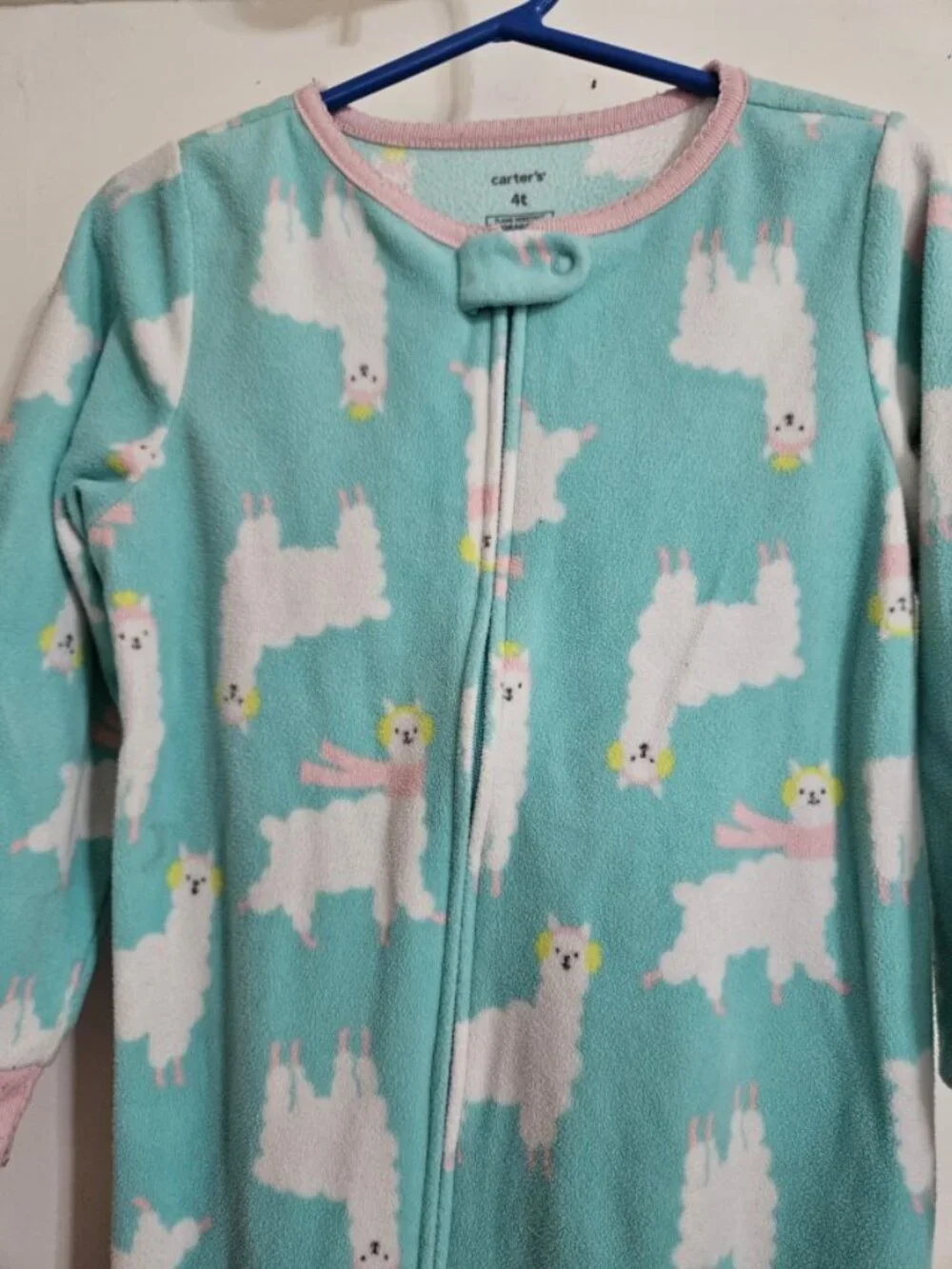 CARTER'S Llama Sheep Print One Piece Fleece Blanket Sleeper Pajamas Girls 4T